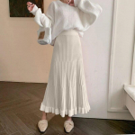 Qoothi ​​naiste soe plisseeritud A-line seelik Elegant All Match vihmavarjuseelik s&uuml;gistalveks QT2272 one size beež