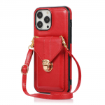 Crossbody nahast rahakoti&uuml;mbris kaardipesa metallist pannal iPhone 15 14Plus 13 12 11 Pro Max XSMAX jaoks Samsung S24 S23 S22 S21 Ultra Plus A14 A54 jaoks iPhone 6/6S punane