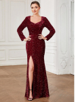 Ever-Pretty naiste l&auml;ikivad pikkade varrukatega Sweetheart kalasaba litriga ees l&otilde;hikuga Bodycon &otilde;htukleidid S burgundiapunane