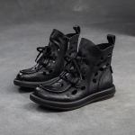 Johnature ehtsast nahast sandaalid Retro hingavad &otilde;&otilde;nsad saapad, &uuml;mmarguse varbaga, n&ouml;&ouml;riga, naiste puukingad Kingad 35 must