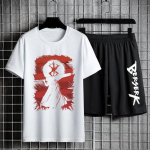 Anime Berserk kaheosalised &uuml;likonnad, must spordi&uuml;likond vabaaja komplekt, 100% puuvillane l&uuml;hikeste varrukatega s&auml;rk, suvine n&ouml;&ouml;riga l&uuml;hikesed p&uuml;ksid viiendad p&uuml;ksid L