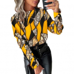 Nupp Suures suuruses Sobiv Decor Print O V&auml;rv kaelus Pikkade Varrukatega Pehme Hingav Elegantne OL Pendelpluus S sinine