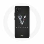 Coque pour Samsung Galaxy A03 Vikings S&eacute;rie Saison 6 logo V Ep&eacute;e Gris Fond Noir