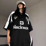 Pesapalli kirjatr&uuml;kiga T-s&auml;rk naistele Ameerika retro stiilis t-s&auml;rk Vintage pikkade varrukatega hip-hop sporditopp Blokecore uus S must