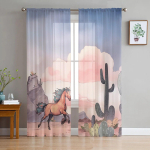 Hobuse Kaktus Pilved T&uuml;llkardinad Elutuppa L&auml;bikumavad Kardinad Magamistoa Akendele Rulood Voile Kardinad 135W x 114H(cm) gray
