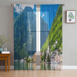 Lake Forest Maastik M&auml;ed Maastik T&uuml;llkardinad Elutuppa Draperiidid Aken &Otilde;huke Moodsad Kardinad Magamistoa Dekoratsiooniks 135W x 114H(cm)