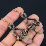 Natural Rainbow Calsilica Gemstone Copper Wire Wrap Gift Earring 2.76 g1z21