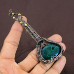 Natural Guitar Malachite Gemstone Copper Wire Wrap Gift Pendant 4.33 p2z34