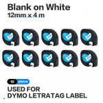 10 TK 12mm LetraTag LT91200 LT 91200 M&auml;rgistusteip Dymo Letra Tag Paper jaoks Dymo Masinale LT-100H, LT-110T, QX 50 Printer 12mm