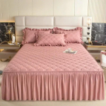 Kvaliteetsem nahas&otilde;bralik harjatud voodi seelik, &uuml;heosaline lamineeritud puuvillane voodi seelik, &uuml;he- ja kahekordse volangiga voodi kate bed skirt 150x200cm