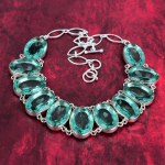 Fasetseeritud Aqua Apatite Kivist Disaineri Kaelakee, 925 Prooviga Tahke H&otilde;bedast Kaelakee, Reguleeritav K&auml;sit&ouml;&ouml;na Valmistatud Kettkaelakee, Pulma-aastap&auml;eva Kingituseks Adjustable with 18 inches