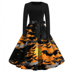 Halloween Print Flare Kleit Naistele Pikkade varrukatega Kleit &Otilde;&otilde;nes pidup&auml;evakleidid M must