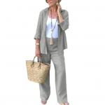 2 tk/komplekt naiste komplekt vaba pikkusega pikk rev &Uuml;herealine keskmine s&auml;rk p&uuml;ksid varrukas pluus k&otilde;rge elastne v&ouml;&ouml;koht XL tumehall v&auml;rv