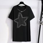 Suvine suures suuruses naiste T-s&auml;rk avara &uuml;mara kaelusega Fashion Star keskmise pikkusega l&uuml;hikeste varrukatega topp XL must