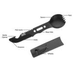 Outil de survie multifonction 8 en 1 couteau, fourchette, sifflet