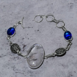 Kristallkvarts, sinine topaas v&auml;&auml;riskivi 925 sterlingh&otilde;be k&auml;ev&otilde;ru 7-8 k6P85