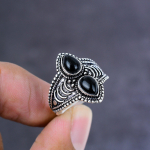 Natural Black Spinel Gemstone Handmade 925 Sterling Silver Ring Size 6 b1e49