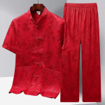 Suvine Uus Keskealine Eakas Tang &Uuml;likond Meeste L&uuml;hikeste Varrukatega S&auml;rk P&uuml;ksid Kaheosaline Komplekt Satiin Draakon Kung Fu Hiina R&otilde;ivad 44 red