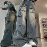 Naised Ameerika hip-hop Isikup&auml;rastatud retropestud t&ouml;&ouml;riided Teksad lahtised sirged laia s&auml;&auml;rega Retro vabaaja p&uuml;ksid XXXL