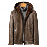 Talvine uus ehtsast nahast mantel meeste s&auml;&auml;renahast pl&uuml;&uuml;sist paksendatud isa mantel kapuutsiga nahktagi meeste M