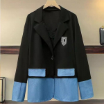 Cowboy Splicing bleiser, naiste vabaaja teksariidest suur mantel polo krae pikkade varrukatega jakk Uus mood s&uuml;gis M must