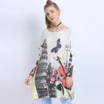 Kevadine ja s&uuml;gisene naiste kootud kleit suures suuruses kampsun Moodne Butterfly Print Pullover Kootud avar kampsun One Size valge