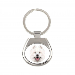 Samoyed, Bjelkier, Samoiedskaya Sobaka - geometric keychain with a photo and the inscription Art-Dog