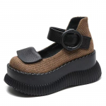 2024 Kevad ja S&uuml;gis Uus Mood Madalad Kiilsandaalid Nahast Linasega &Uuml;mar Nina Paks Tald Naiste Platvormkingad 37 must