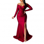 Naiste &otilde;htukleit V-kaelusega, &otilde;lgade poolel, l&otilde;hikuga p&otilde;randal, pikad varrukad, plisseeritud &otilde;huke S punane