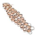 Morganite Gemstone Handmade 925 Sterling Silver Bracelet 7-8 h0j21