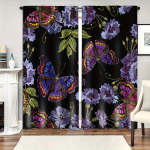 2 tk liblika-lillega kardinad Kunstiline dekoor Dekoratiivne kodu kardin elutuppa magamistuppa Aastaringselt Loomateema Poolpimendav (W50H130cm)-2pcs&Grommet Top