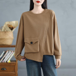Suures suuruses s&uuml;gisene puuvillane T-s&auml;rk naiste uus Basic pullover, pikkade varrukatega, moodne &uuml;lisuur tops T-s&auml;rk L tumesinine v&auml;rv