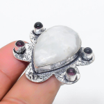 Rainbow Moonstone, Amethyst Handmade 925 Sterling Silver Ring Size 7 m2e77