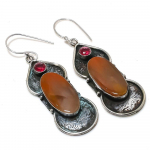 Tube Agate, Rubillite 925 Sterling Silver Jewelry Earring 2.56 k9m79