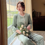 Uued Naiste Sametist Pidžaamad Magamisriided T&uuml;drukute Pits S&uuml;gis Talv Pidžaamakomplektid Koduriietus Naiste Pikkade Varrukatega Kampsun Koduriietus L roheline