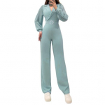 Naiste pidulik kombinesoon, plisseeritud laternaga varrukas, alla keeratav krae V kaelus, kivist pandlaga Dekoratsioon lai jalg k&otilde;rge v&ouml;&ouml;koht, puhas v&auml;rv OL pendelr&auml;nde komplekt kevad M helesinine v&auml;rv