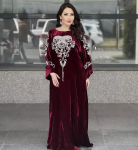 Maroon Kaftani k&auml;sitsit&ouml;&ouml; stiilne pikk Maroko Dubai Farasha Crsytal Abaya kleit XS vaarika