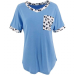 V-kaelusega Leopard Print Patchwork Pocket Lose Fashion Top naiste T-s&auml;rk S must