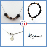 Pierres et Min&eacute;raux. Parure bijoux Bracelet Collier Perles Andalousite des USA + Lave 8 mm. Taille personnalisable.