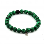 Pierres et Min&eacute;raux. Bracelet Perles Malachite + Onyx noir mat 8 mm. Fabriqu&eacute; en France.