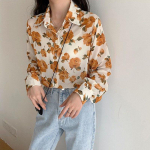 Fragmenteeritud pluus Naiste vintage vaba pikkade varrukatega &scaron;ifoonist s&auml;rgi aluskate M