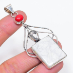 Howlite Jasper, White Topaz Handmade 925 Sterling Silver Pendant 3.15 u7o50