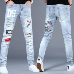Euroopa meeste Slim Fit elastsed tikitud teksad &ndash; trendikad Korea stiilis mustad p&uuml;ksid 27