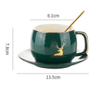 P&otilde;hjamaade stiilis kullav&auml;rviga v&auml;rvitud kohvitass ja taldrik, kaheosaline hirvekeraamilise tassi komplekt veetass p&auml;rastl&otilde;unatee piimatass