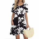 Naiste suvekleidid Naiste suvised lillemustriga kleidid L&uuml;hikeste varrukatega &Uuml;mar seotav Taskuga Vabaaja kleidid XL valge