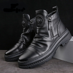 Meeste Saapad Luksuslikud Mustad Mootorrattasaapad K&uuml;lgmise T&otilde;mblukuga Vintage Meeste Nahast Kingad Vabaaja V&auml;litingimustes Ankel Saapad Zapatillas De Hombre 39