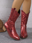 Kingad naistele Kvaliteetne kuldne naiste saapad s&auml;&auml;re keskelt t&otilde;mblukk Western Cowboy saapad h&otilde;bedased retrosaapad naine Zapatos 43 tumepunast v&auml;rvi