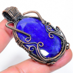 Sapphire(Simulated) Gemstone Copper Wire Wrap Pendant 2.44 a6h20