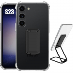 Coque pour Samsung Galaxy S23 Silicone Transparent Antichoc Coins Renforc&eacute;s avec Support Noir Pliable