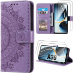 Coque pour Samsung Galaxy A36 5G - BOOLING - Antichoc Cuir Synth&eacute;tique Motif Oriental Violet - 2 Verres Tremp&eacute;s